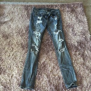 American Eagle Outfitters Distressed Skinny Jeans - Blue